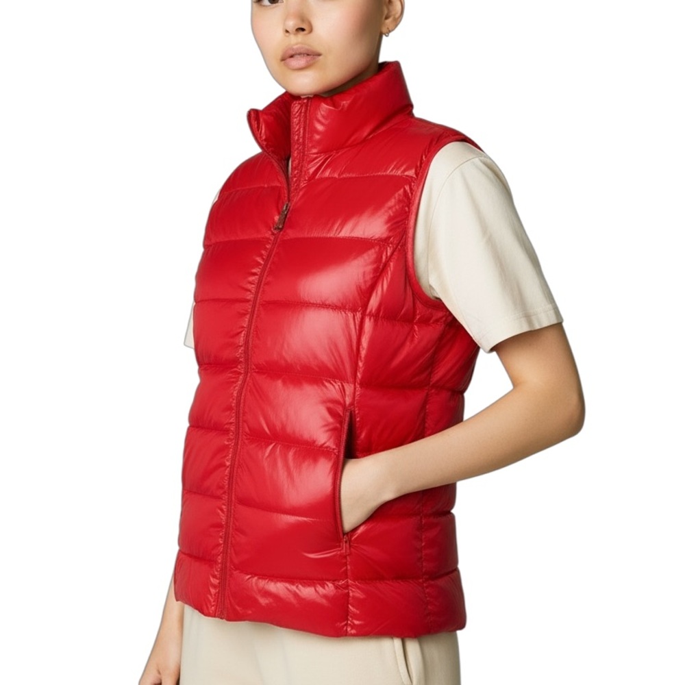 Red Small Aqua Puffer Quilted Vest, Pockets, Hiking, Outdoor Sports